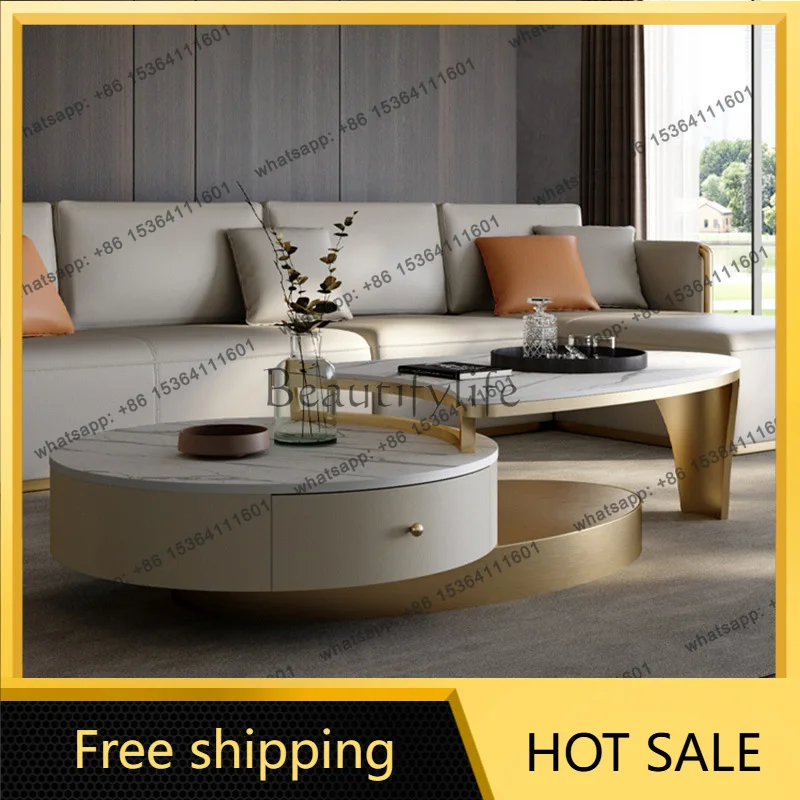 LS Italian minimalist light luxury coffee table combination modern simple high-end creative rock slab coffee table with drawers