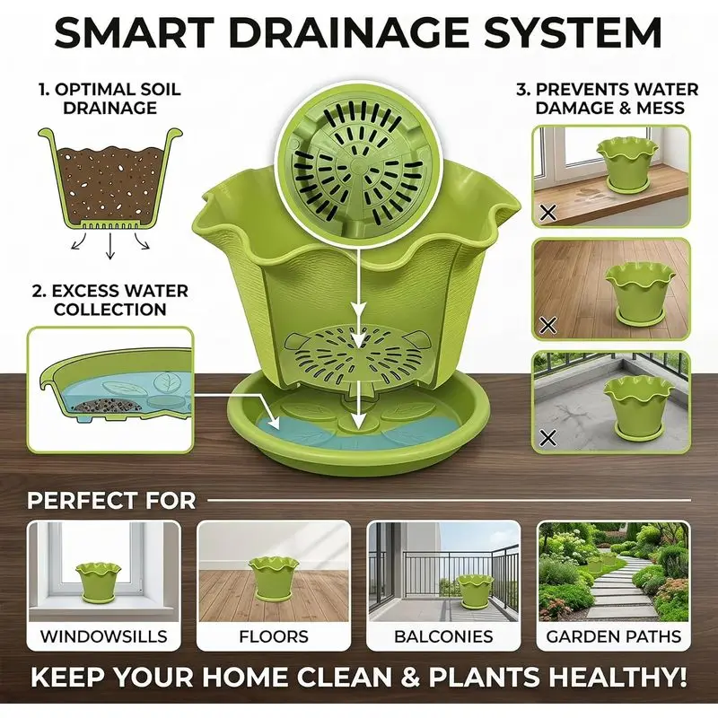 3/5pc Large Flower Planter Pots with Drainage Holes and Saucers, Indoor & Outdoor Plant Pots Ideal for Pothos Other Live House