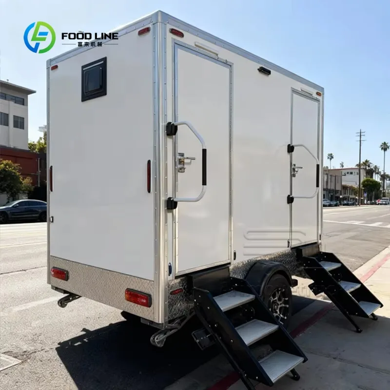 Luxury Portable Restroom Trailer Multi Stall Flush Toilet With Sink Self Contained Sanitation Unit For Wedding Construction Even