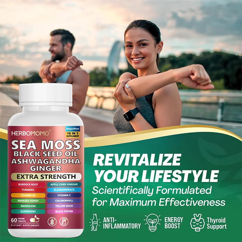 Nature Muscle Recovery and Endurance Supplement for Men and Women, Sea Moss Black Seed Oil Ashwagandha Supplement, Increase vita