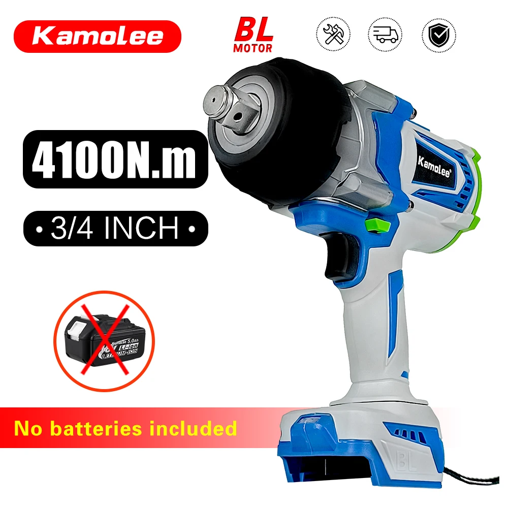 Kamolee 4100NM High Torque Brushless Electric Wrench 3/4 Inch Cordless Impact Wrench 21V Battery Wrench Electric Repair Tool Set