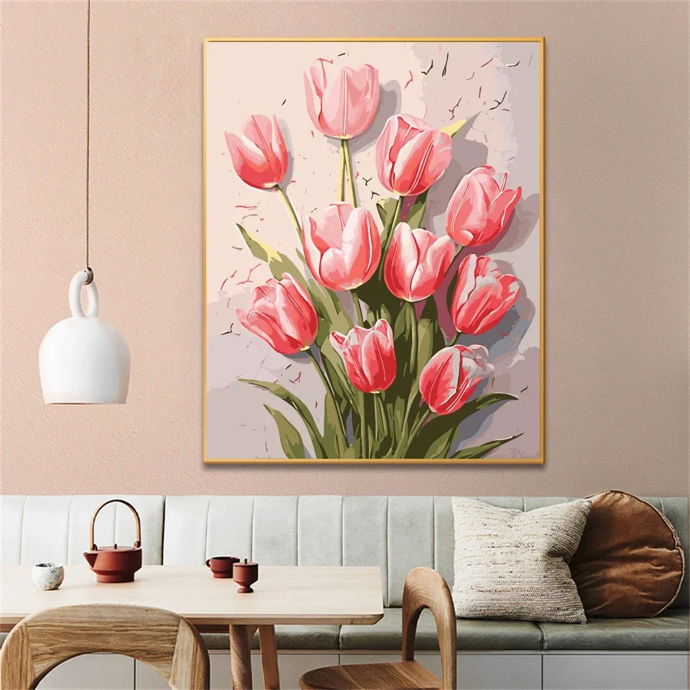 

606845 Painting by Numbers For Adult pink tulips Dropshipping Canvas Oil Home Decor