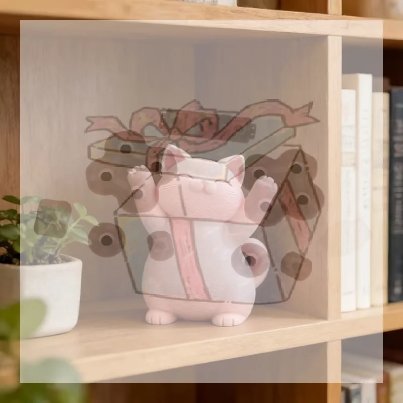 【CC】Happy Pink Chubby Cat Ornament, Cute Hugging Cat Desktop Bookshelf Art Decoration, Home Decoration Car Decoration