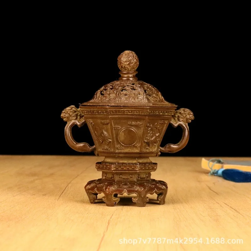 Brass alloy craftwork, three-layer incense burner with four mythical beasts, home decoration ornament