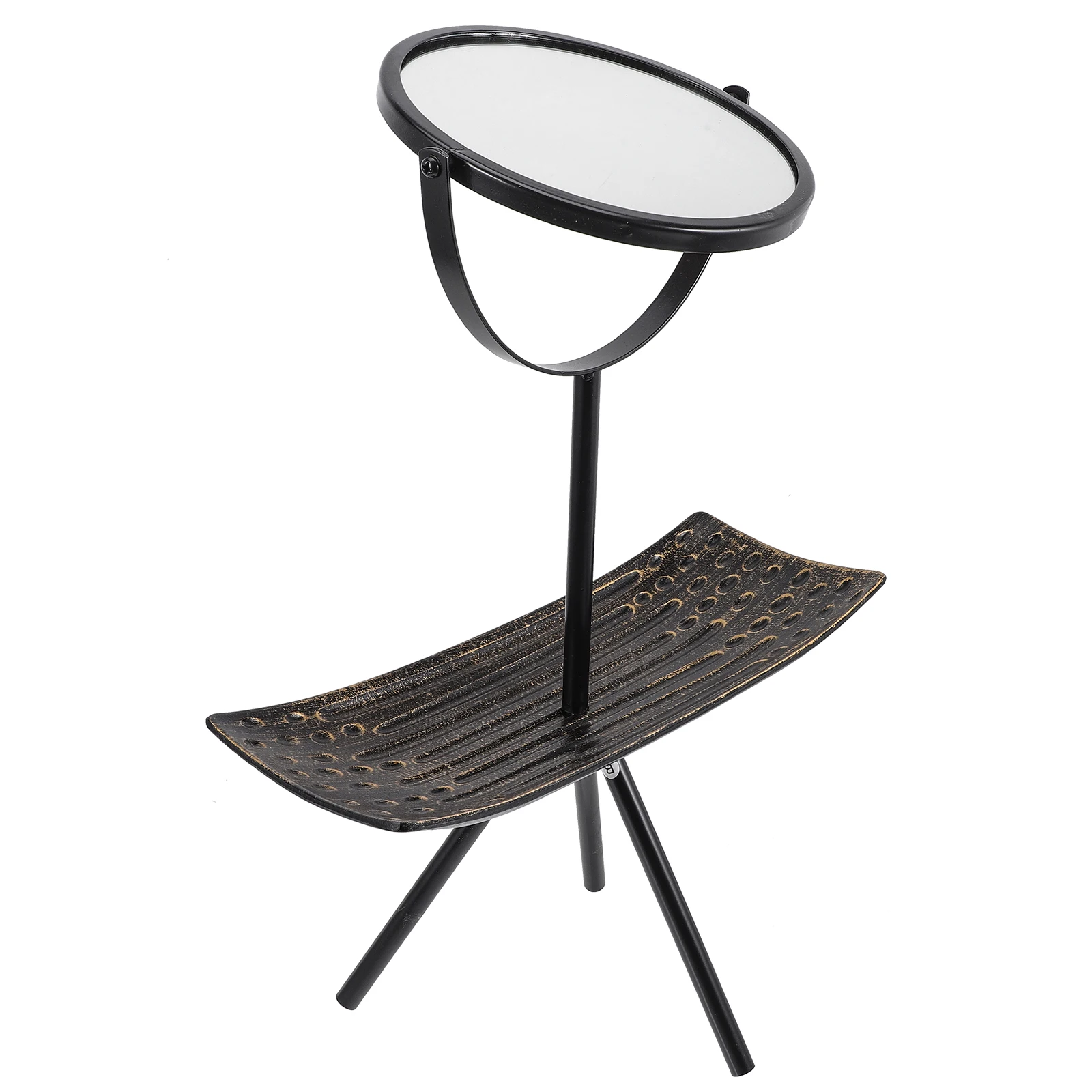 

Wooden Plate Iron Frame Vanity Mirror Jewelry Tray Desk Bedroom Tabletop Storage Retro Style Makeup Accessories Display