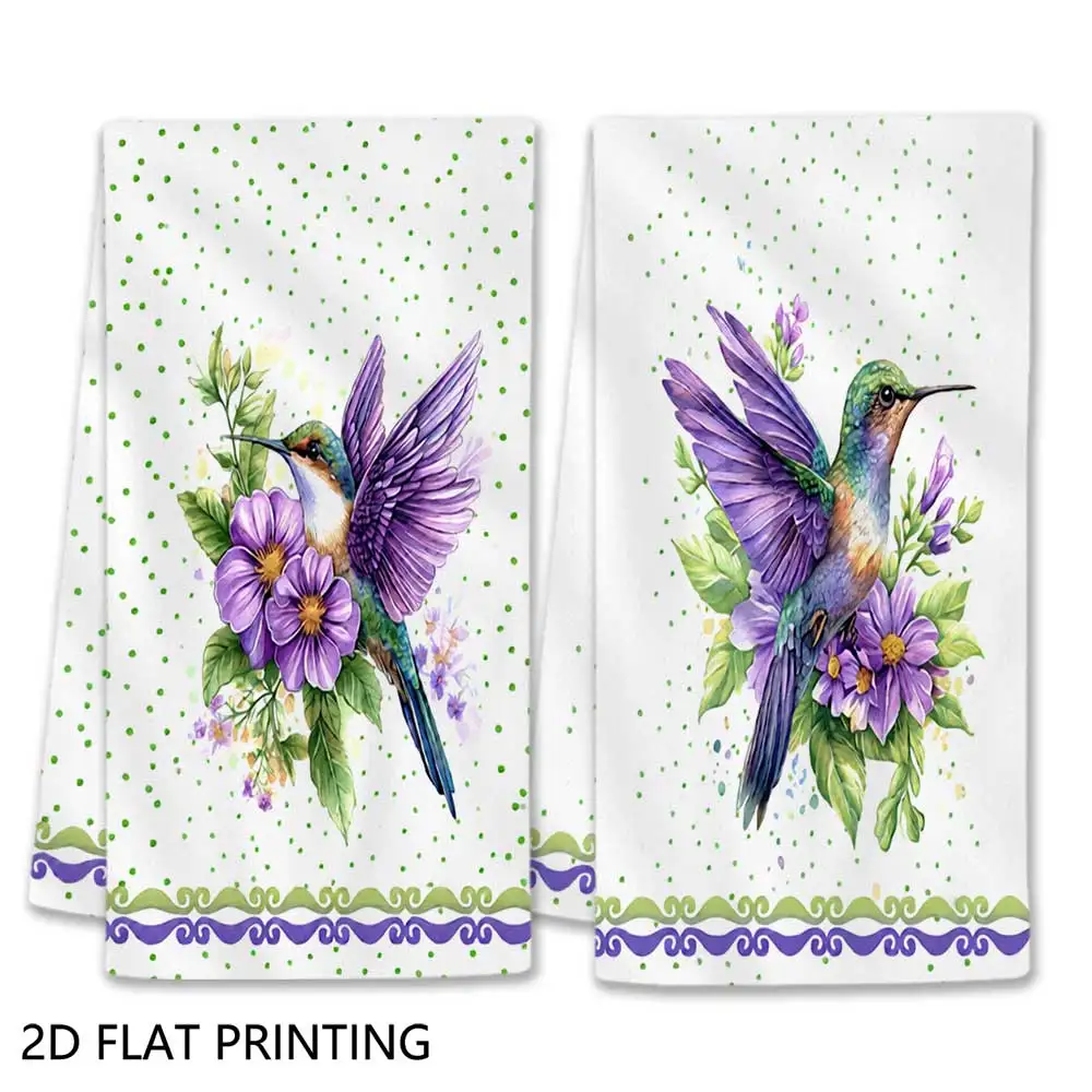 Jit 2pcs Hummingbird Floral Pattern Dish Towels For Home Kitchen Counter Decor