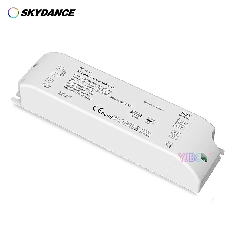 Imagem -02 - Skydance 12v 24v 40w 75w 2.4g rf Escurecimento Led Driver Push-dim 220v Fonte de Alimentação Regulável Única Cor Led Strip Light Transformador