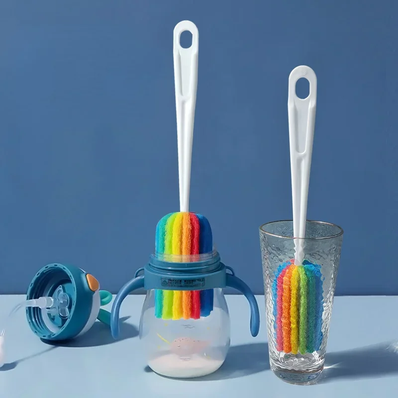 Cepillo de limpieza Simple para biberones, accesorios de limpieza para el hogar, taza de esponja colorida, mango largo