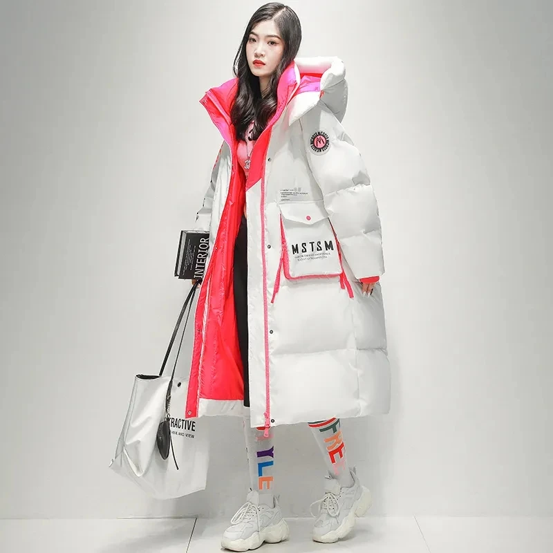 Fashion Trend Printed Letter White duck down Jacket For women Winter 2025 New Thick Hooded Down Coat Female Warm Parka Overcoat