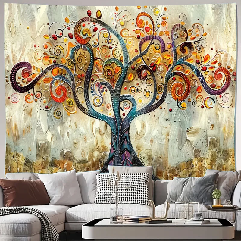 Decorative Abstract Tree of Life Tapestry Art Nouveau Boho Wall Decor Boho Wall Art Hanging Canvas Canvas Large Scale Bohemian C