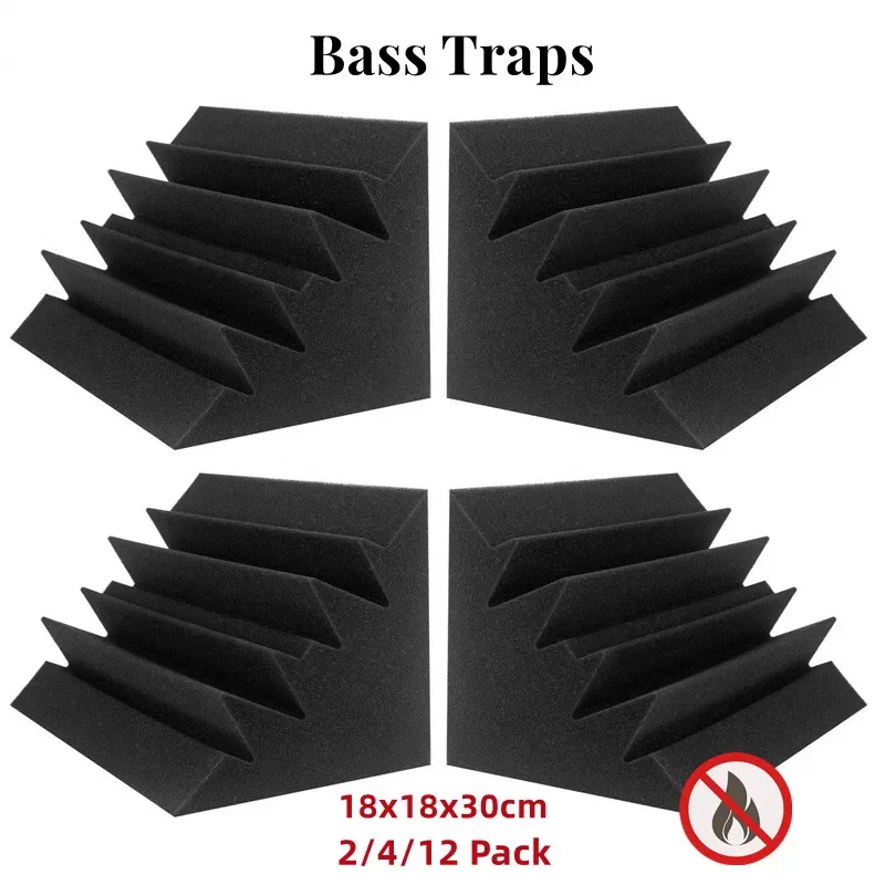 2/4/12Pcs 18x18x30cm Soundproofing Insulation Foam High Density Flame Retardant Bass Traps Acoustic Foam Studio Corner Foam