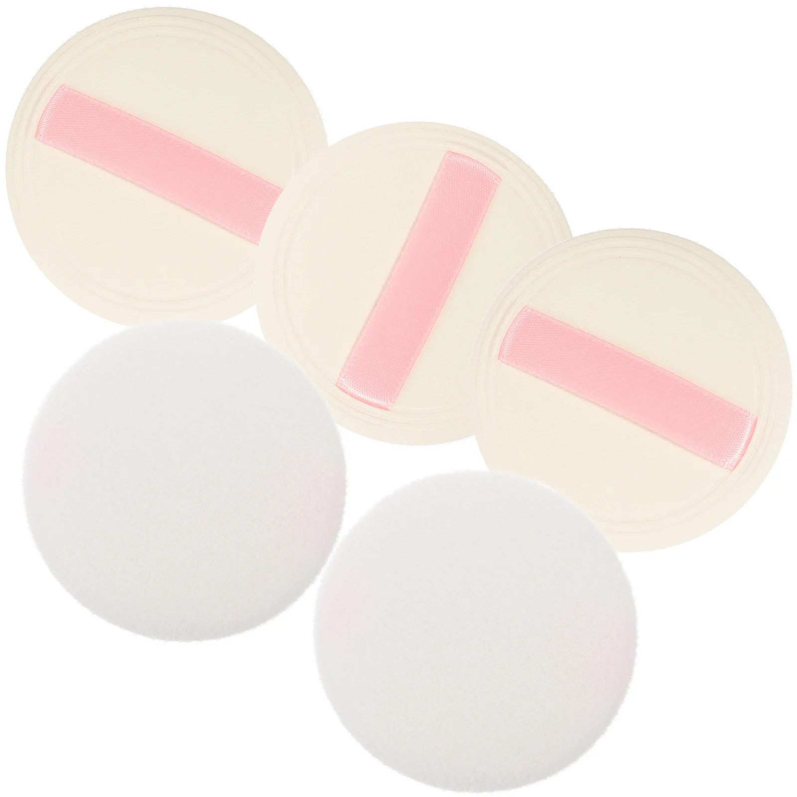 

5Pcs Powder Flocking Makeup Tools Reusable Soft Comfortable for Foundation Blush Highlighter Portable Ribbon Design