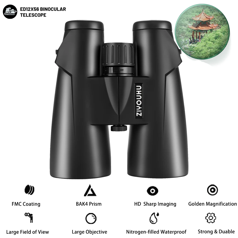 

12X56 Professional Binoculars ED Lens Ultra HD High Multiplier Powerful Waterproof for Hunting Camping Engineering Use