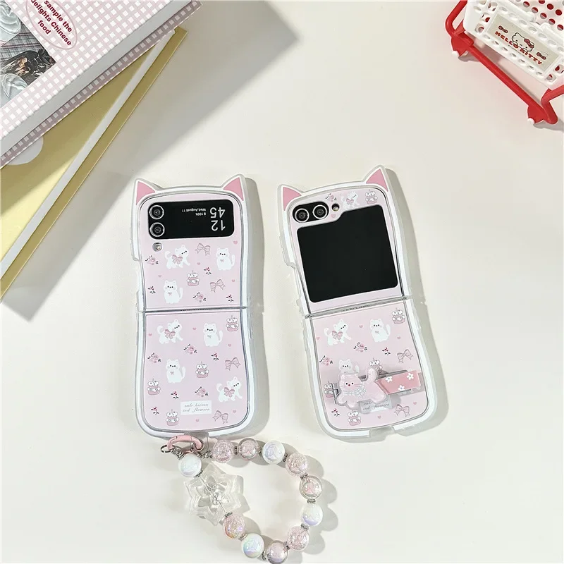 

Cute Floral Cat Phone Case for Samsung Galaxy Z Flip 6 5 4 3 Protective Back Cover for ZFlip4 ZFlip5 ZFlip6 Case Shell