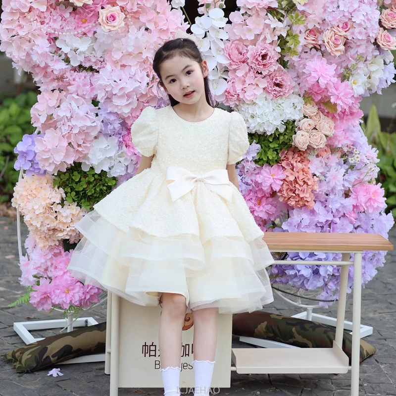 

2025 Girls Luxury Birthday Princess Dress Sequins Cake TutuParty Children Costume Performance Outfit Gown Pageant Piano Recital