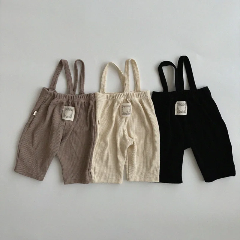 

Autumn Baby Pants With Label Korea Waffle Baby Strap Pants High Waist Girls Boys Pants Newborn Clothes Baby Pants 0-24Months