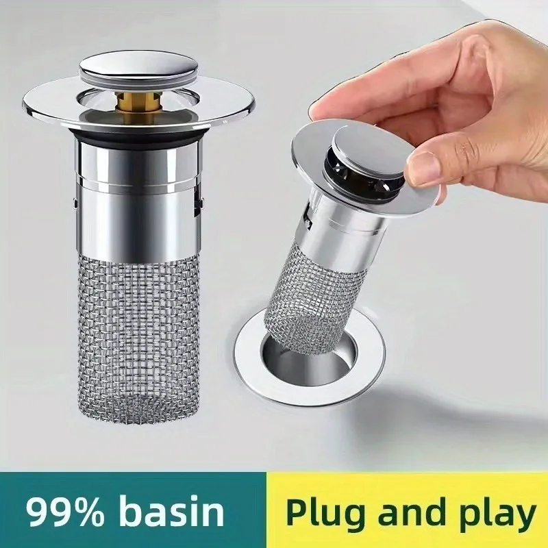 2PCS Stainless Steel Floor Drain Filter Washbasin PlugAnti Odour Pop-up CoreBasin PlugHair CatcherShower Sink Filter For Kitchen