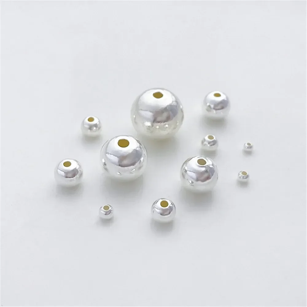 S925 Sterling Silver Loose Beads Round Separated Beads DIY Handmade Beaded Bracelet Necklace Jewelry Material Accessories