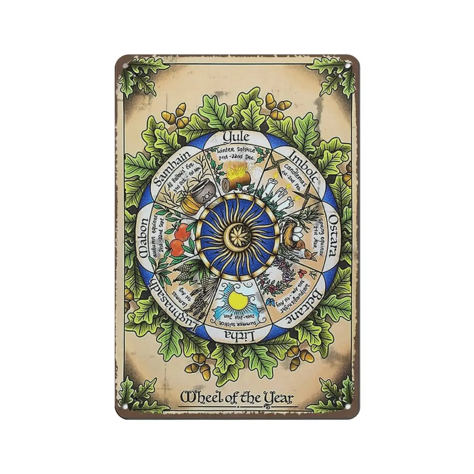 Shabby Durable Thick Metal Sign  ,Wheel of The Year Tin Sign, Wiccan Witches Decor,Halloween Wall Sign,Man Cave Pub Club Cafe Ho