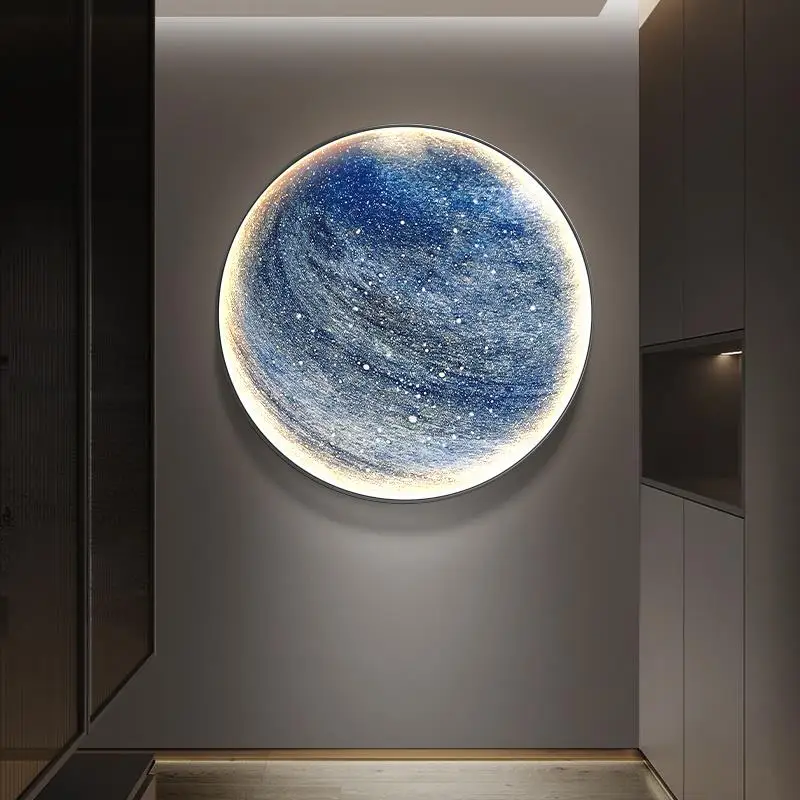 Modern Light Luxury Moon Planet Porch Bedroom Circular Decorative Painting Living Room Sofa Background Wall LED Light Wall Mural