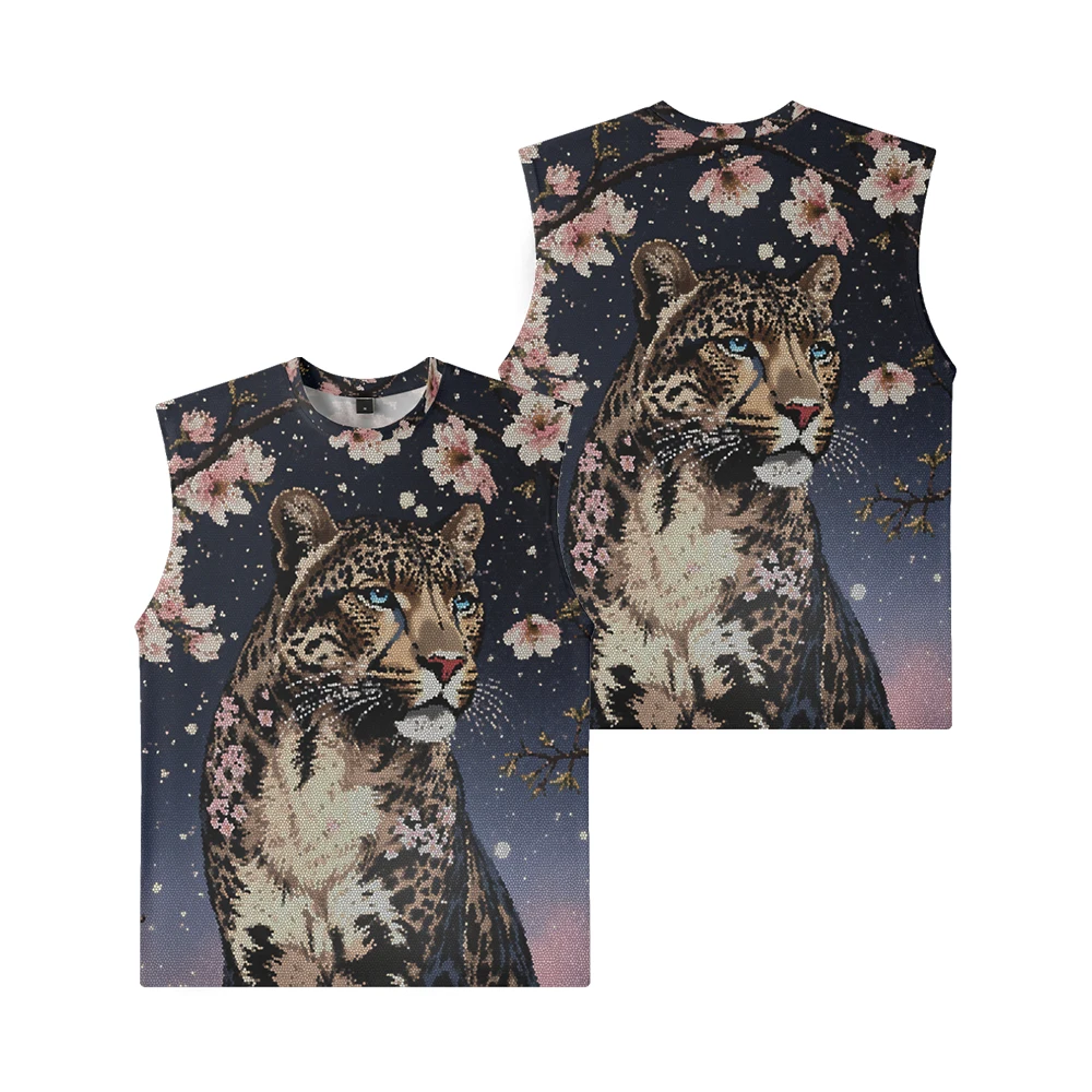 Leopard ​Cherry Blossom Starry Night Men Tank Tops Gym Sleeveless Bodybuilding Breathable Training Vest Muscle Fitness Clothing