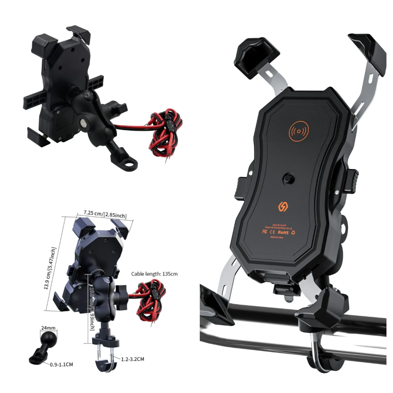 

Держатель для мобильного телефона на мотоцикле, 15 Вт, беспроводная зарядка с USB-зарядным устройством QC3.0, кронштейн для крепления GPS-навигации, беспроводное зарядное устройство Qi ﻿