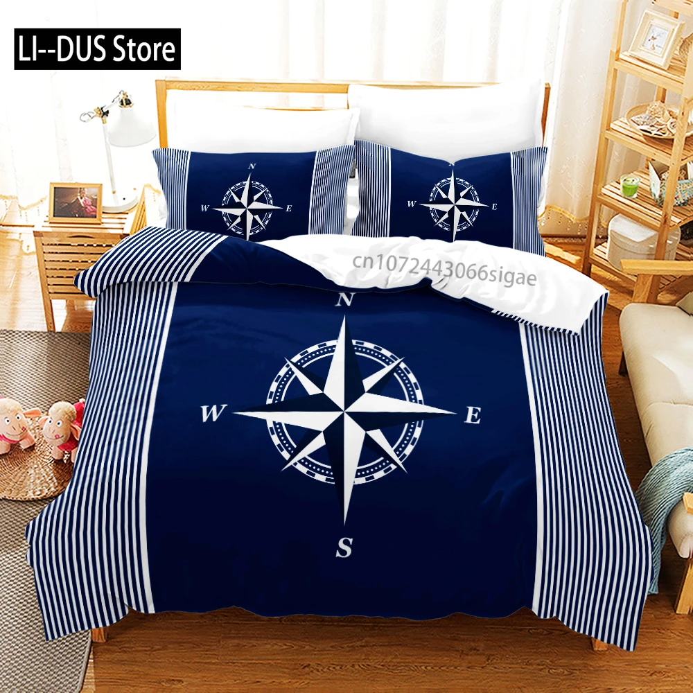 

New Nautical Ocean Anchor Bedding Sets Ocean Spirit Duvet Cover King Queen Single Size Bed Linen With Pillowcase Teens Boys Gift