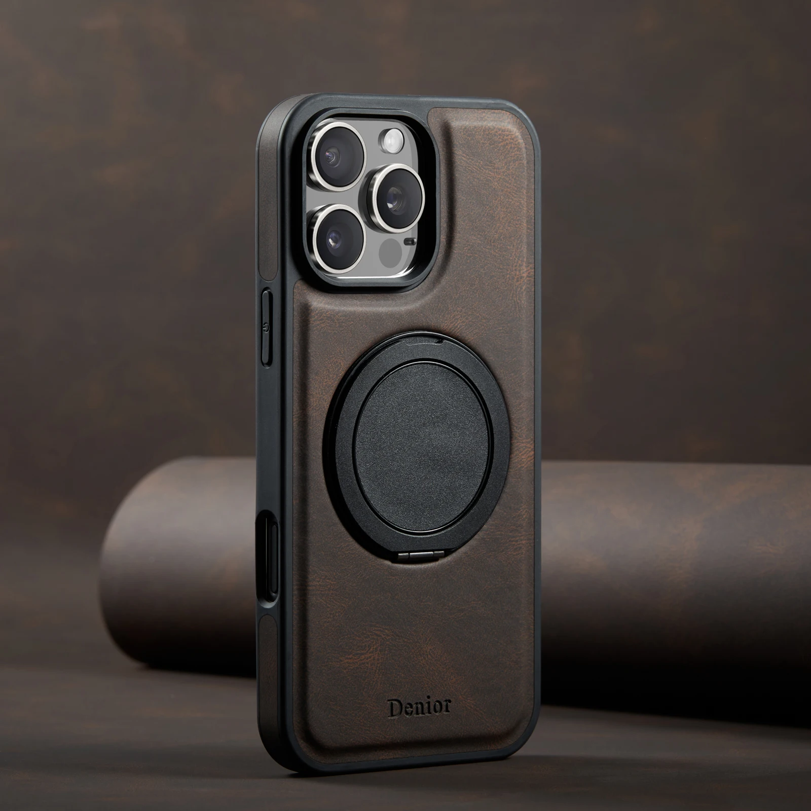 เคสหนังหรูหราสำหรับโทรศัพท์มือถือ iPhone 13 14 15 16 17 Pro Max Plus 17 AiR พร้อมขาตั้งแม่เหล็กและฝาป้องกัน