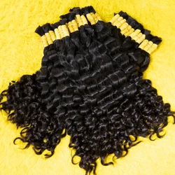 100% Human Hair Bulk Extension Virgin Deep Wave Curly 10a Hair Bulk Weaving For Braiding Unprocessed No Weft Bohemian Style Hair