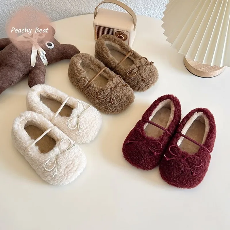 Elegant Baby Girl Princess Bow Solid Shoes Hyoma Toddler Child Flat Shoes Soft Bottom Autumn Winter Birthday Party Baby Shoes