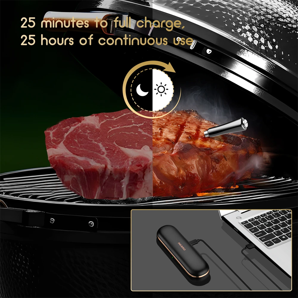 Termometro per barbecue INKBIRD 2-in-1 termometro per carne Bluetooth veramente Wireless 91m/300ft controllo App e allarmi per la cottura della