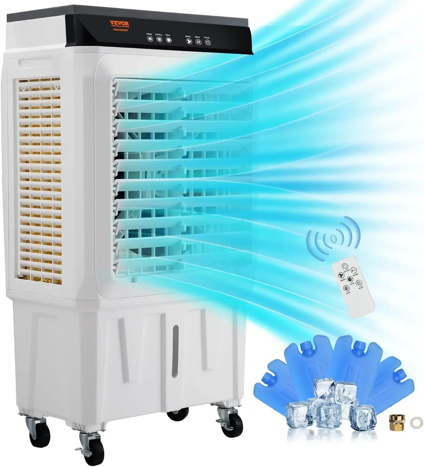 Evaporative Air Cooler,120W 2100CFM Swamp Cooler with 7 Gal Water Tank,12H Timer,3 Modes & Speeds and Humidifying Portable