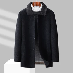 2024 Autumn/Winter New Men's Chenille Woolen Coat with Cotton Thickened Warm Collar Casual Fashion Dad's Woolen Coat Top