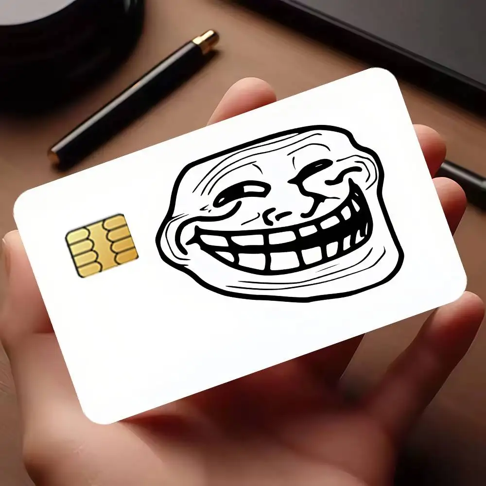 Art T-Trollface Credit Card Public Transportation Cards Protective Sticker Waterproof Card Face Decoration 4PCS