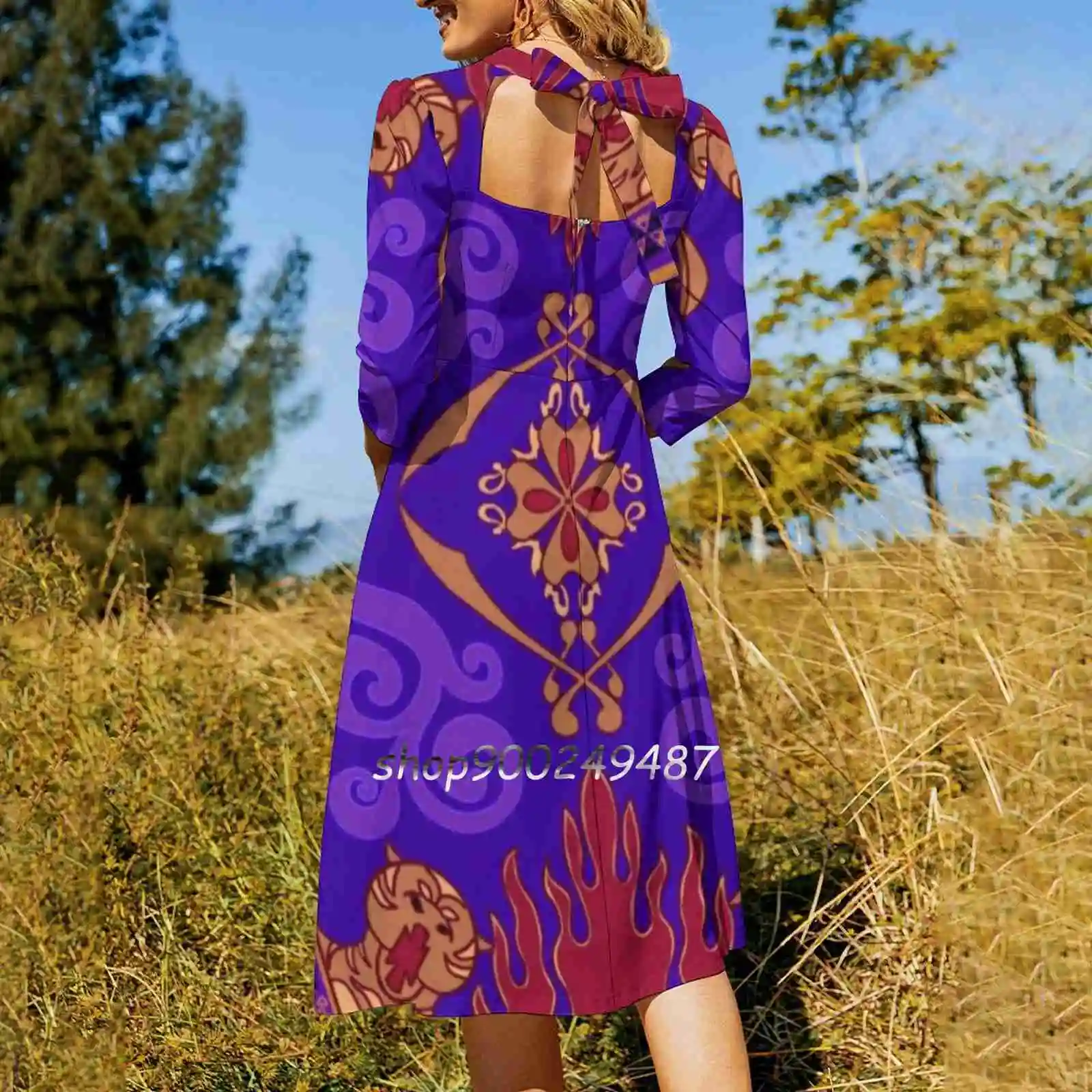 Aladdin 1992 Magic Carpet Flare Dress Square Neck Dress Elegant Female Fashion Printed Dress Aladdin Aladdin 1992 1992 Magic