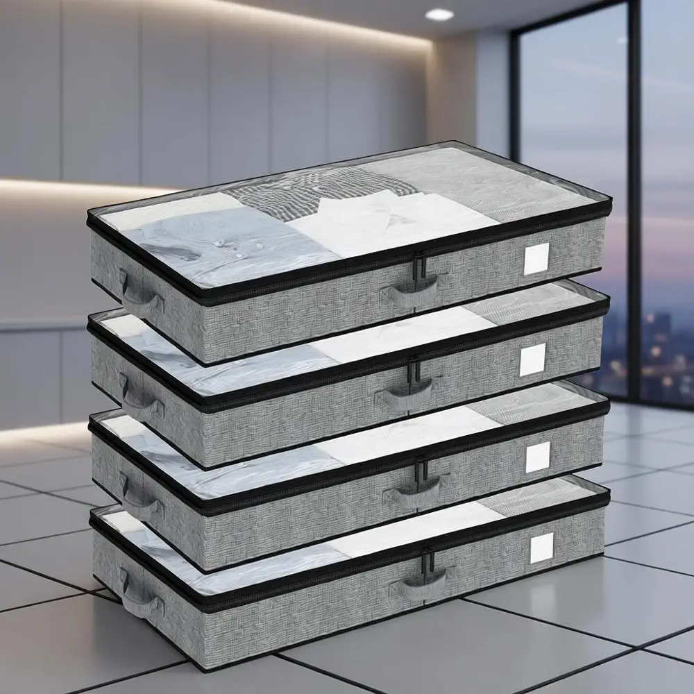 

Набор из 4 низкопрофильных контейнеров для хранения под кроватью с прочными стенками и дном для одежды