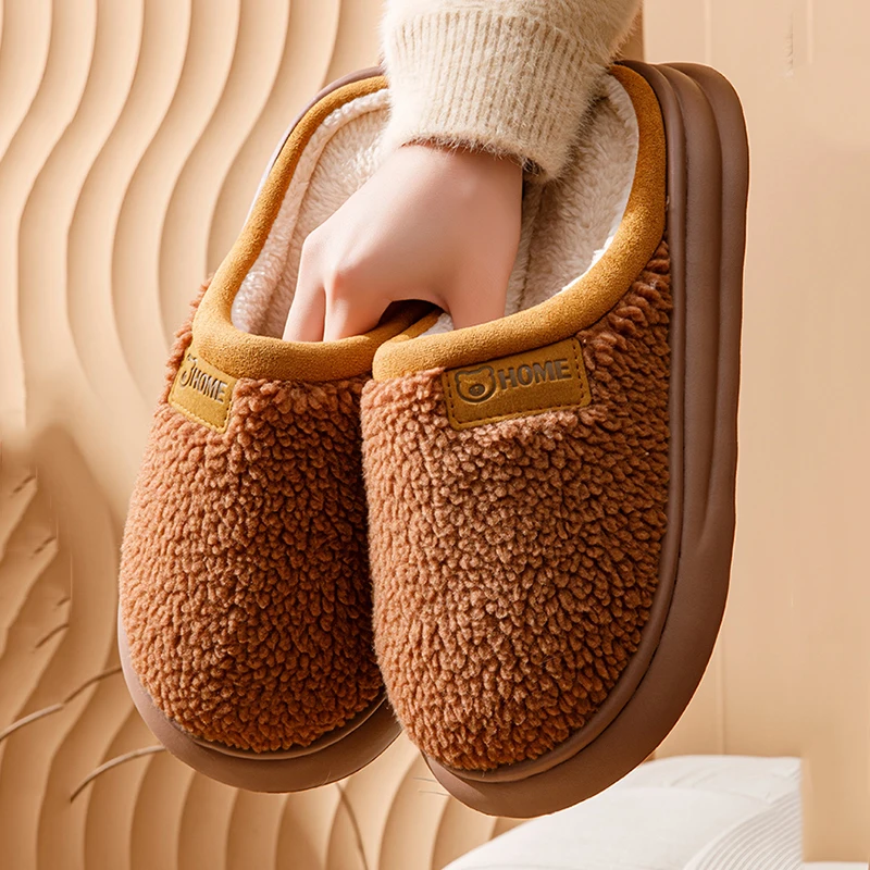 Lightweight Home Cotton Slippers Women Winter Indoor Warm Thicken Plush Slides Woman Anti Slip Soft Sole Fluffy Slippers Couples