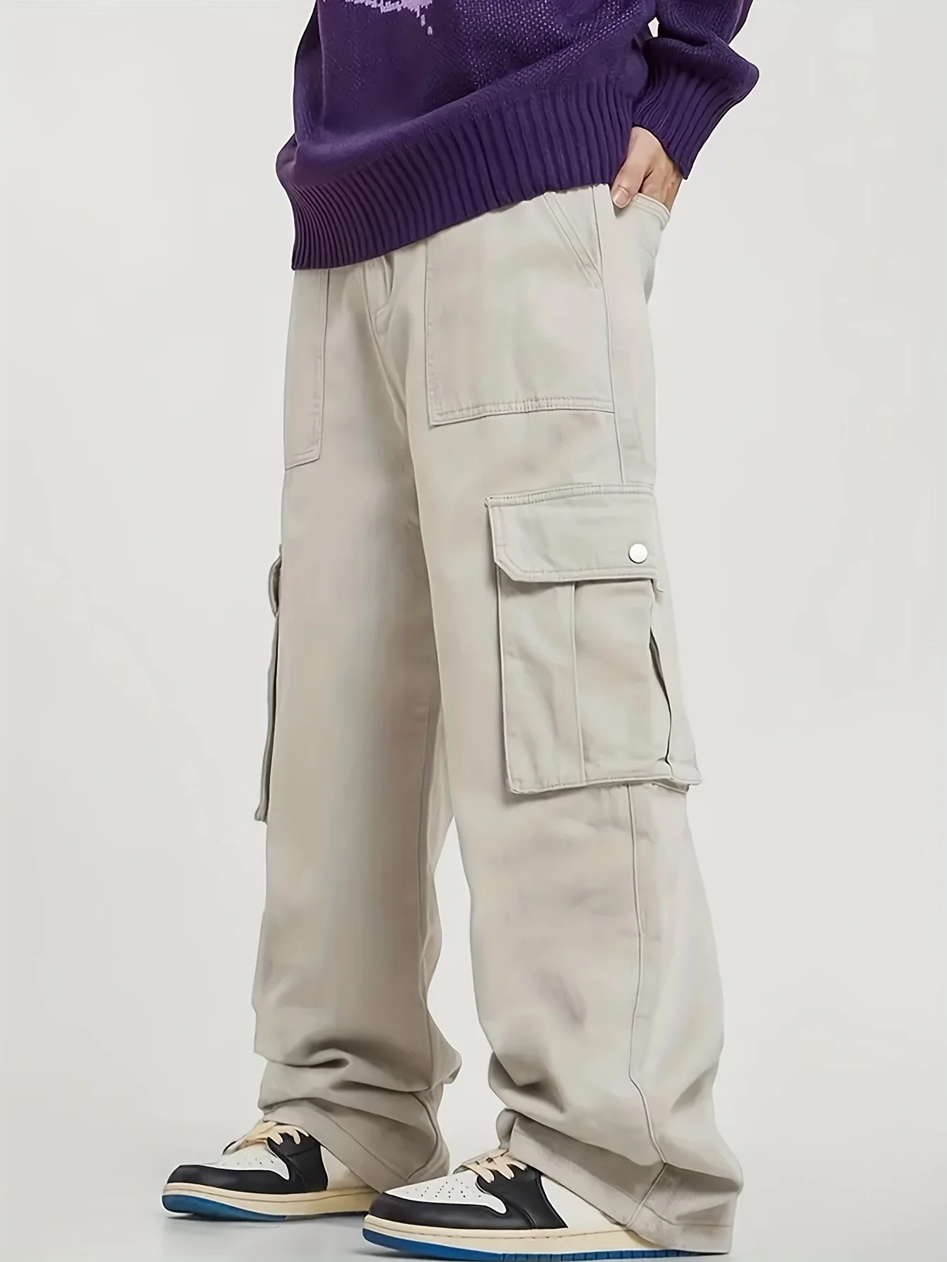 Herren Loose Fit Weite Baggy Cargo-Hose mit Großen Taschen Hip-Hop Streetwear Multi-Pocket Mode-Jogginghose – Detail 3