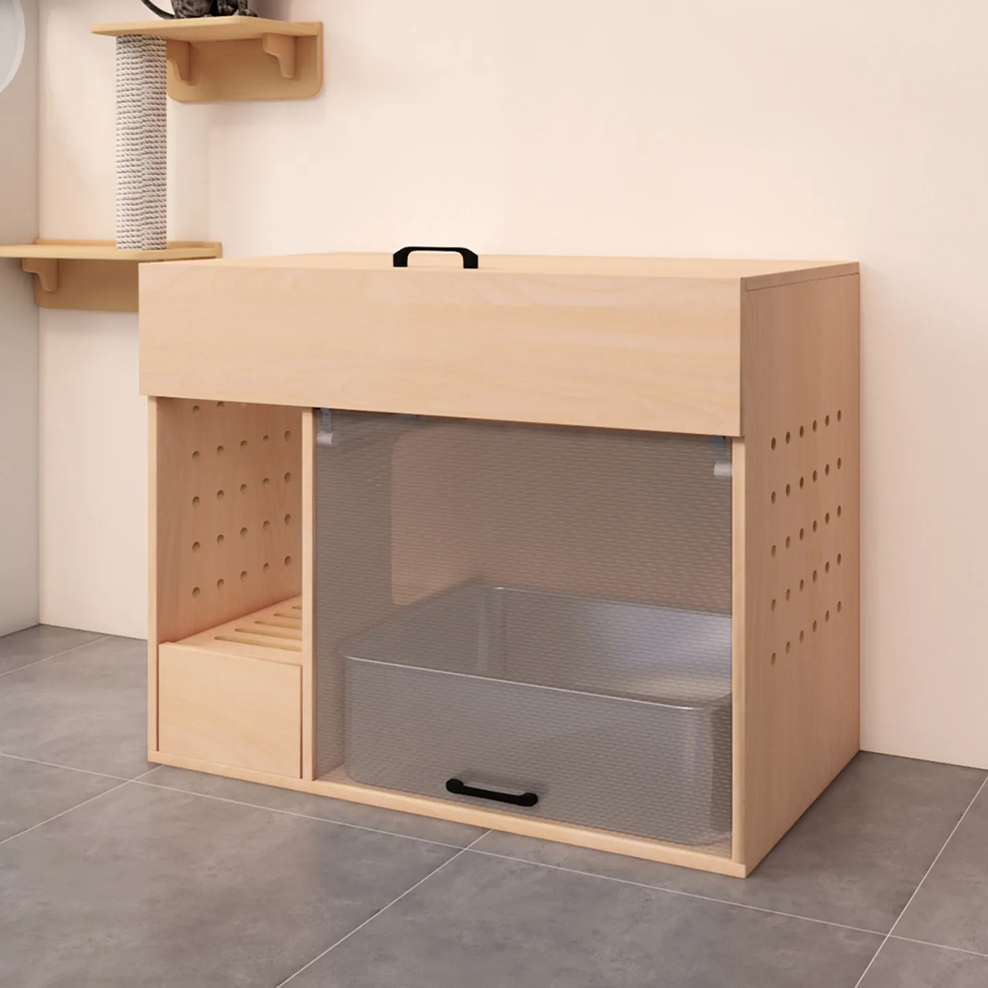 Corridor-style anti-litter cat toilet cabinet, cabinet for the litter box to prevent spillage, cat supplies storage cabinet