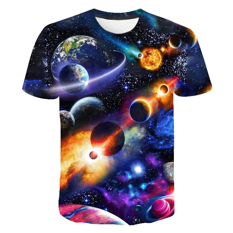 Herren-T-Shirt mit 3D-Galaxy-Planet-Print, Rundhalsausschnitt, kurzen Ärmeln, Sommer, lässige Streetwear, Herren-Oberteile – Detail 1
