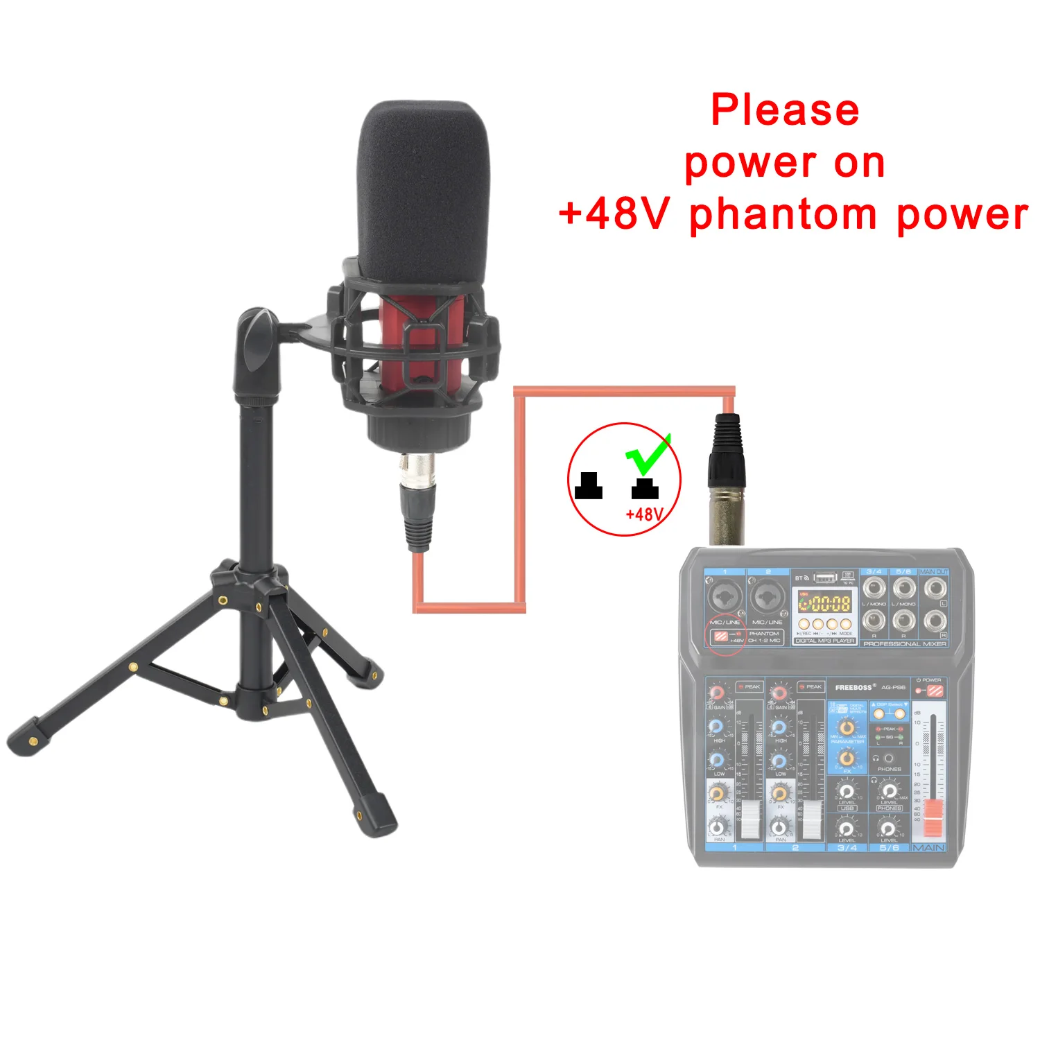 FREEBOSS 48V คอนเดนเซอร์ไมโครโฟน Professional Broadcasting ร้องเพลงสตูดิโอบันทึก Chorus Chat Vocal โลหะ Cardioid Mic CM-12
