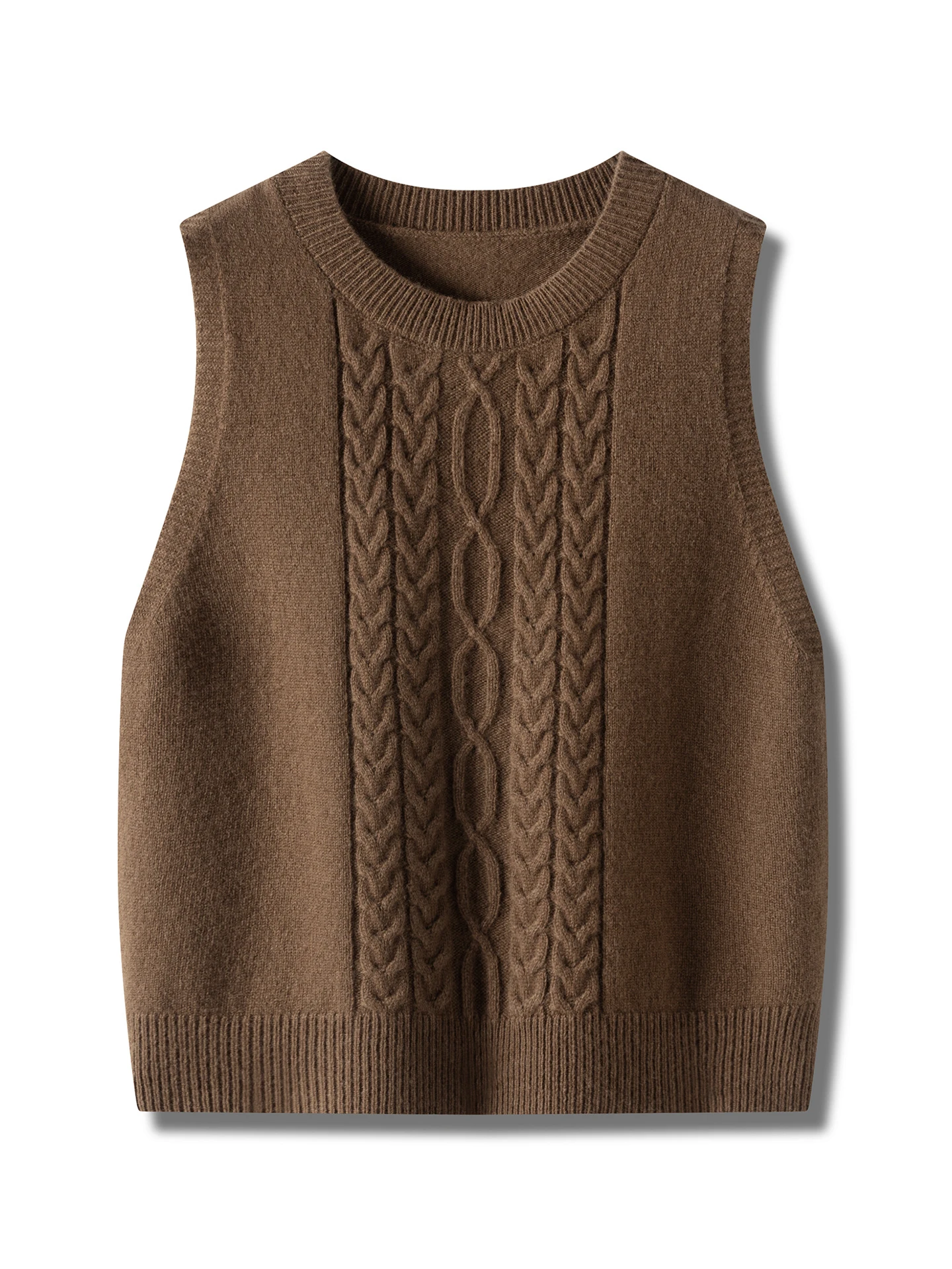 

Retro Twisted Knitted Pure Wool Vest Women's round Ne Svel Sweater 00% Wool Layering Tank Top Commute Sle Thi Warm