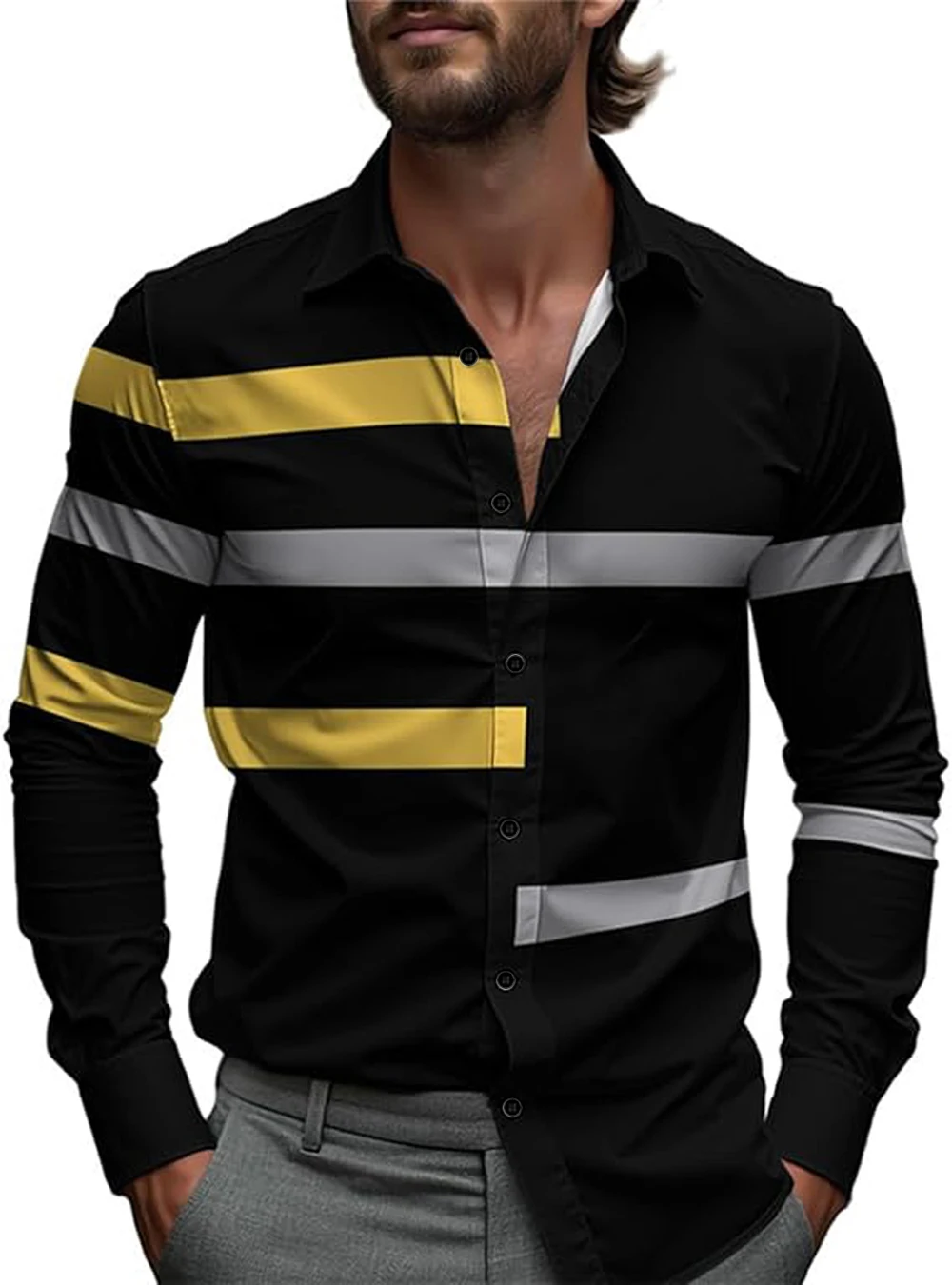 New Men's Shirt Hawaiian Lattice Beach Holiday Long Sleeve Black White Classic Business Shirt Xmas Button Up Shirt Man Designer