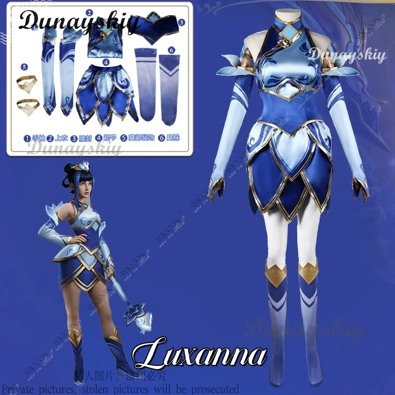 

Luxanna Game LOL Cosplay Blue And White Porcelain New Skin Costume Woman Luxanna Crownguard The Lady of Luminosity Halloween