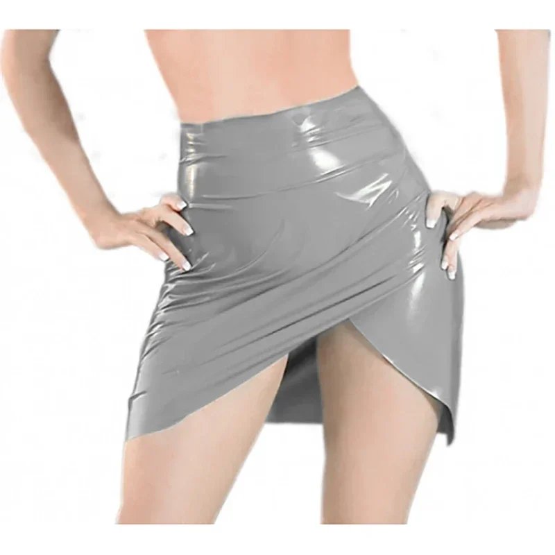 Sexy Mini Latex Skirts Above Knee Split At Front Rubber Bottoms   S-XXL