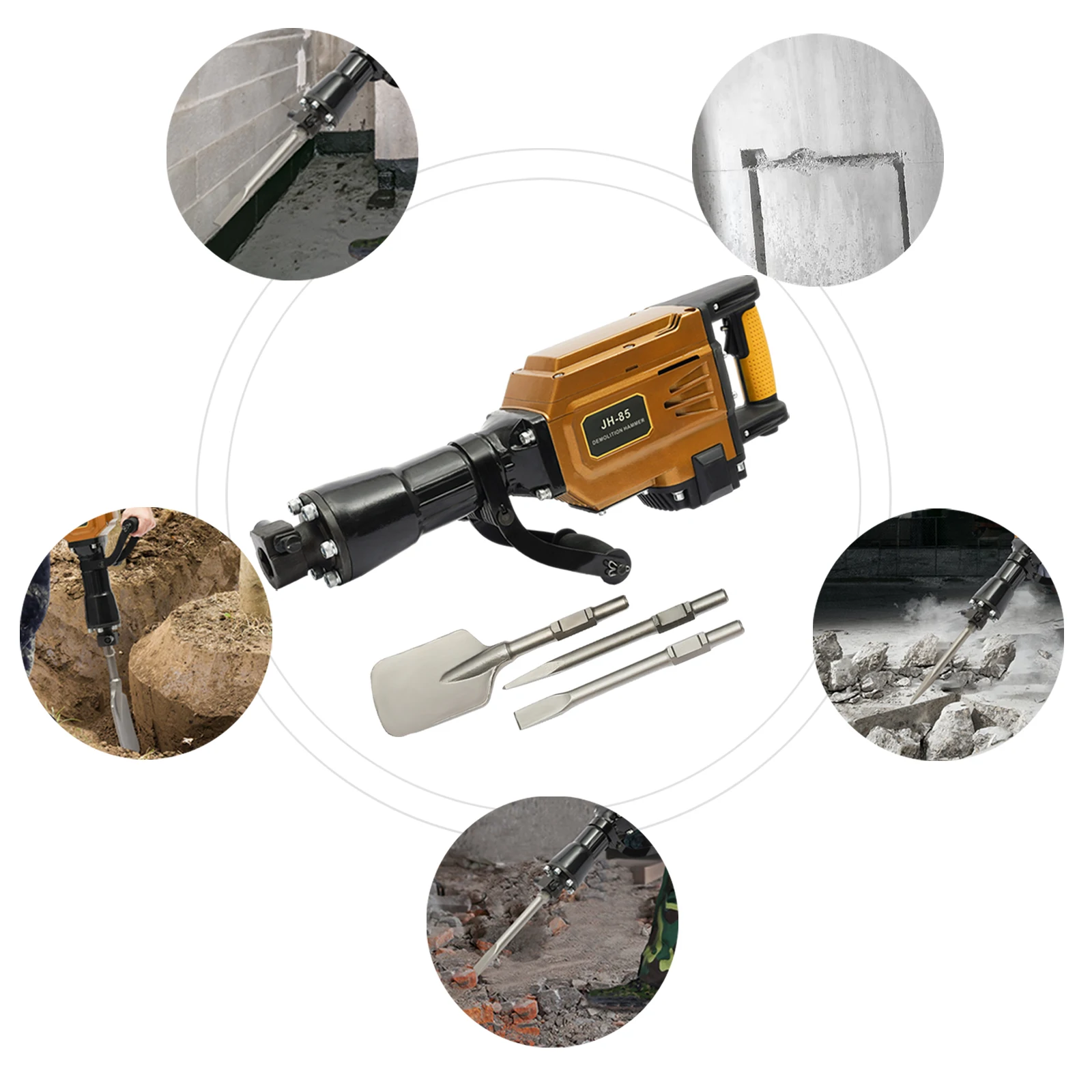 NEW 220V 1700W Electric Demolition Jack Hammer Concrete Breaker Electric Heavy Duty Hammer Digger 360° Rotating Handle with Box