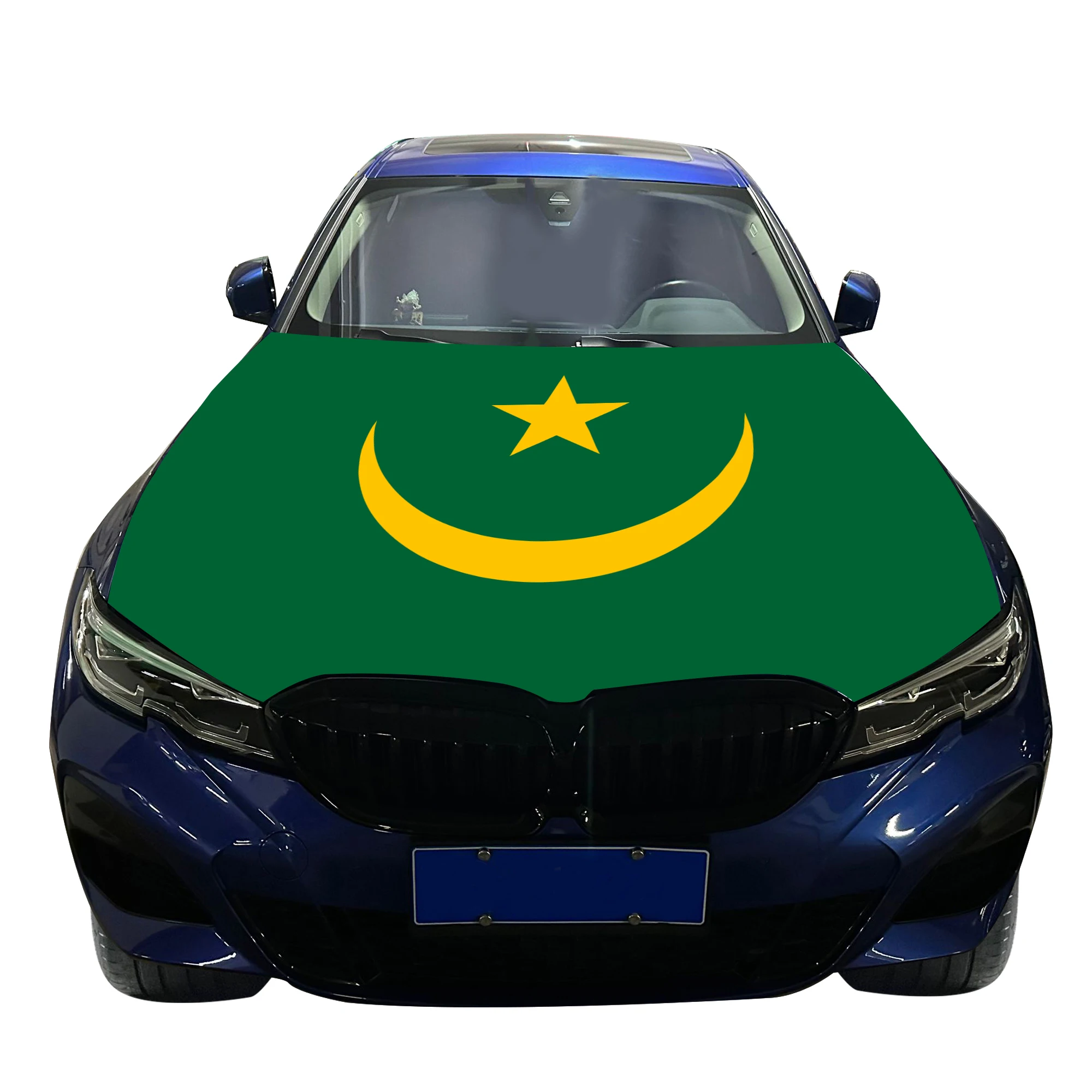 Mauritania Car Hood Cover Flag  Universal Size Elastic Polyester 120x150cm for Car Decor