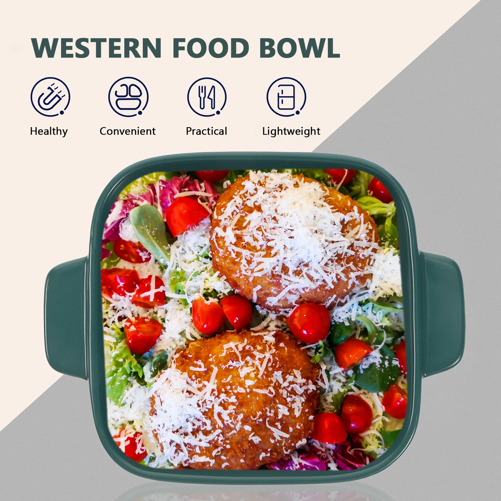 

1Pcs Ceramic Binaural Baking Tray Gray Premium Oven Rice Plate Fruit Vegetable Salad Cake Plate for Family Baking Tray