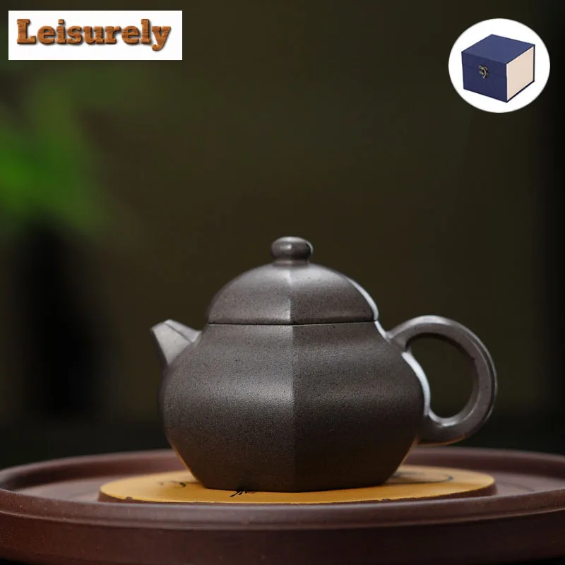 

150ml Luxury Yixing Purple Clay Teapot Handmade Pot Raw Ore Steel Grey Section Mud Kettle With Filter Zisha Tea Set For Tea Gift