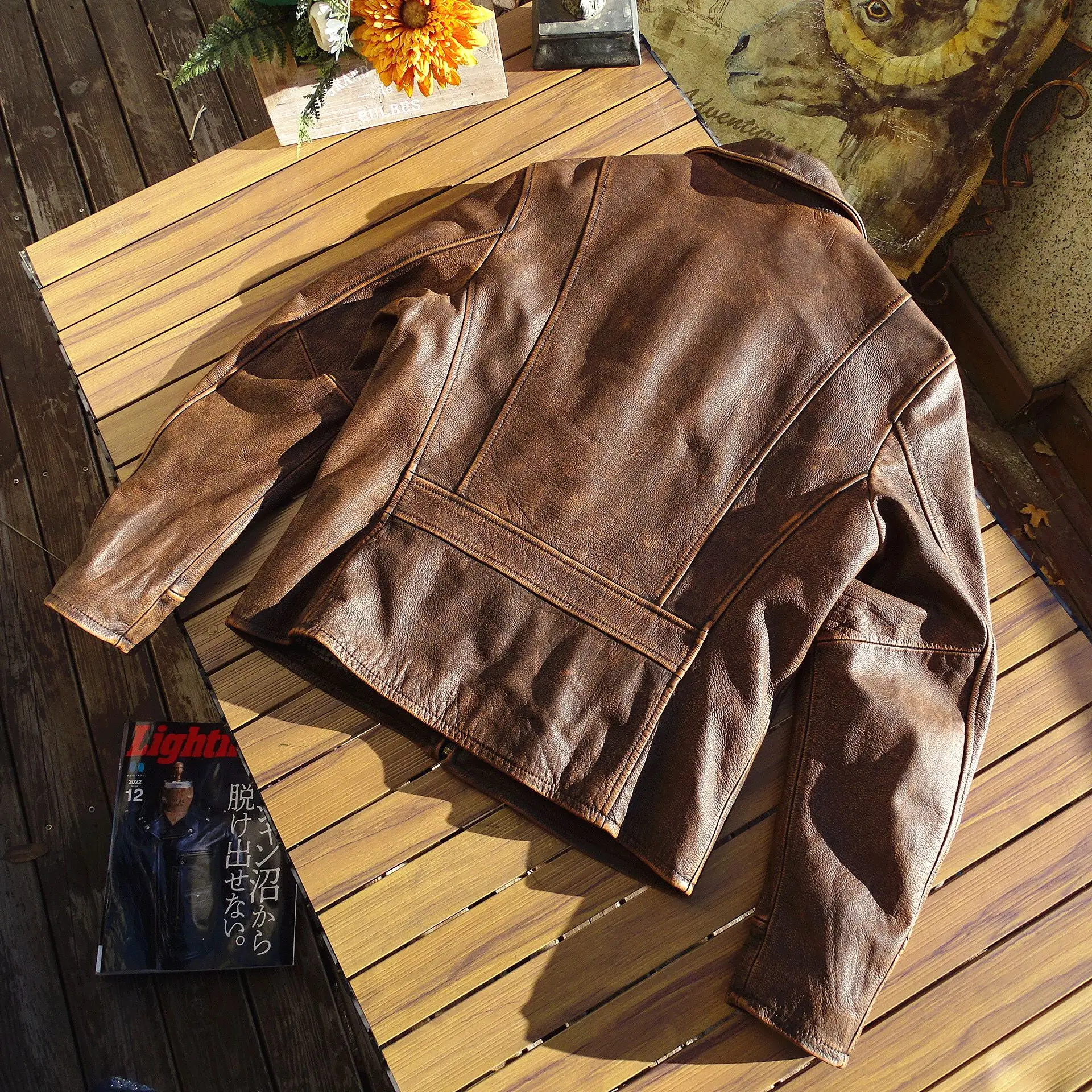 New Arrival Men's Genuine Cowhide Real Leather Coat with Embroidery Vintage Brown Jacket Costume for Male Autumn Spring 5XL